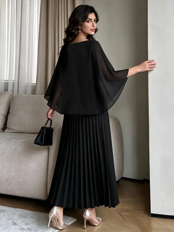 فستان شيفون أسود جديد لخريف 2026، بأكمام رداء سترة واسعة على شكل رأس حلزوني، ولمسة وردة ثلاثية الأبعاد عند الخصر، وتنورة كاملة مطوية، بقصة مُظهرة للجسم، فستان أنيق للنساء، مناسب لحفلات الهالوين والمآدب وحفلات الزفاف وحفلات الضيافة والتجمعات الرسمية