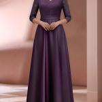 فستان سهرة طويل ضيق بتصميم دانتيل على العنق - مناسب للحفلات والزفاف والحفلات الراقصة والارتداء على مدار السنة | فستان بلون موحد قابل للغسيل الآلي للمناسبات العادية أو الخاصة