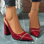 حذاء نسائي أنيق بكعب عالٍ ومقدمة مدببة مريحة بسحاب ونقشة حجرية