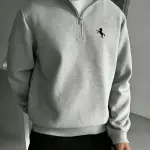سويت شيرت رجالي بتصميم طباعة عصري وسحاب نصفي، سويت شيرت بياقة قائمة بأسلوب الشارع، سويت شيرت كاجوال بأكمام طويلة وبياقة قائمة