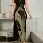 فستان كامي شبكي غربي مثير شفاف للنساء، فستان نوم فاخر محاكي، فتحة علوية عالية، جذب خاص