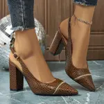 حذاء نسائي أنيق بكعب عالٍ ومقدمة مدببة مريحة بسحاب ونقشة حجرية