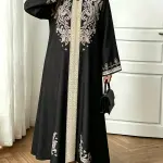 فستان طويل الأكمام فضفاض ومريح للنساء بمقاس كبير، بتصميم عرقي أنيق من الشرق الأوسط لموسم الربيع والخريف، مثالي للتنقل والإجازات (قطعة واحدة)
