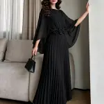 فستان شيفون أسود جديد لخريف 2026، بأكمام رداء سترة واسعة على شكل رأس حلزوني، ولمسة وردة ثلاثية الأبعاد عند الخصر، وتنورة كاملة مطوية، بقصة مُظهرة للجسم، فستان أنيق للنساء، مناسب لحفلات الهالوين والمآدب وحفلات الزفاف وحفلات الضيافة والتجمعات الرسمية