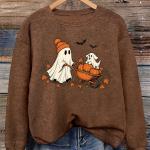 كنزة نسائية للخريف والشتاء، بطبعة "Halloween Ghost Cart Pumpkin Puppy"، ناعمة، متعددة الاستخدامات، بياقة دائرية