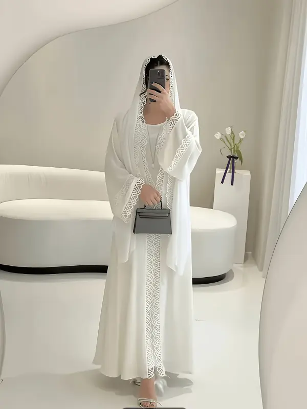 قطعتان طقم فستان روب بتطريز دانتيل وتشكيلة قماش أنيق للنساء لموسم الربيع والصيف بمقاس أكبر للقصة العادية