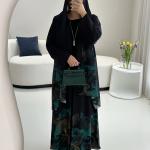 زي نسائي سعودي مسلم تقليدي، وصول جديد للربيع/الخريف في الشرق الأوسط، فضفاض، مناسب للمهرجانات والحفلات، ثوب مفتوح من الأمام، رمضان، عيد الفطر، عيد الأضحى، بلوزة أنيقة بأكمام طويلة، بنمط عرقي، بطبعة زهور، مع حجاب 2 [صيف الوحل]
